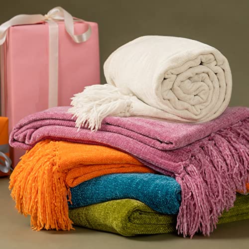 Freshmint Throw Blanket Soft Fluffy Chenille With Decorative Tassel Fringe For Home Decor Sofa Couch Bed Gift 60 X 50 Inch, Green #TOP4