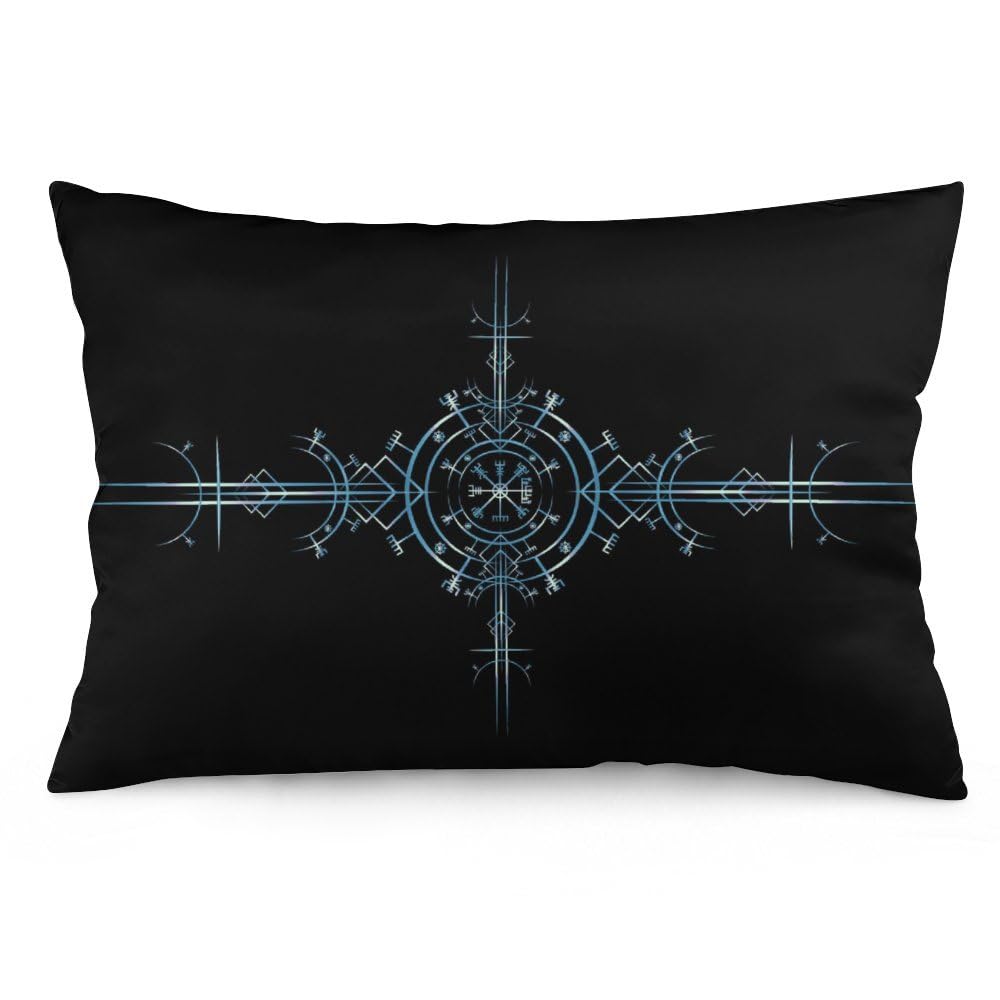NIBABAEU Cushion Covers 1 PCs Magic Viking Vegvisir Black Blue Decorative Throw Pillow Covers 14x20inches (35x50cm) Soft Polyester Pillow Cases Rectangular Pillowcases