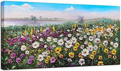 Arjun Flowers Canvas Wall Art Landscape Painting Modern Nature Wild Daisy Petal Hand Painted Picture Scene Artwork For Bedroom Living Room Bathroom Home Office Decor Framed 48 X24 One Panel Large Amazon Sg