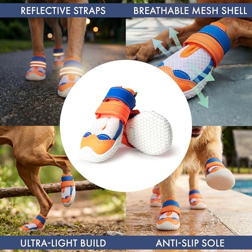 Image of Spark Paws Dog Shoes for Large Small Medium Dogs Breathable Dog Booties for Hiking, Summer Hot Pavement Paw Protectors for Non Slip Rubber Dog Boots for Outdoor (Orange Blue, Size 5)