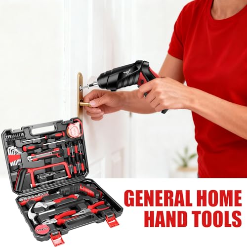 Image of Household Tool Set with 3.6V USB Electric Screwdriver, 43 PCS Home Tool Kit with Cordless Lithium-ion Drill Driver