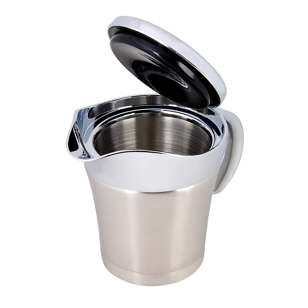 Salsiera in Acciaio Inox con Isolamento Termico a Doppia Parete Salsa Salsiera Tavolo da Pranzo Caraffa con Coperchio Salsa Ideale Pentola per Sugo, Panna, Crema Pasticcera(Small 450ml)