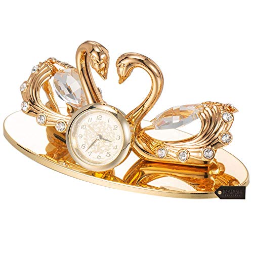 Matashi 24K Gold Plated Loving Swans Figurine Clock Table Top Ornament For Home Office Desk Bedroom Decor Gift For Valentine's Day Birthday Mother's Day Anniversary Christmas Housewarming Present #TOP3
