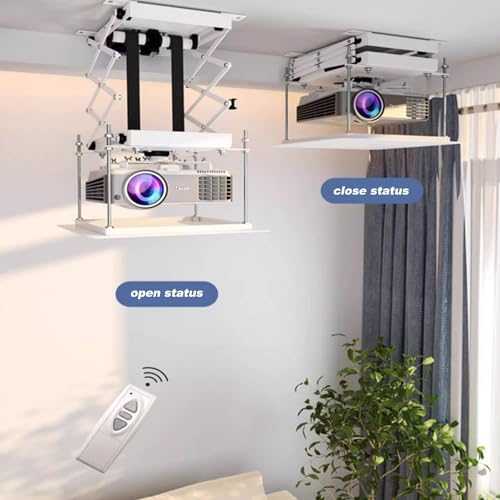 Electric 110V Projector Mount Ceiling Hidden Projector Mount with Wireless Remote Control 22LB Max Load for Cinema Church Running Distance 59In