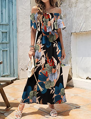 Image of Bluetime Womens Maxi Dress Off Shoulder Floral Print Boho Beach Long Summer Dresses