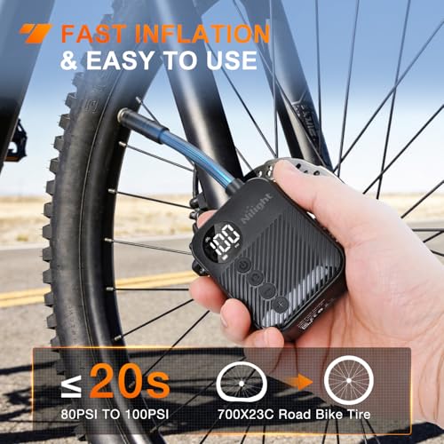 Image of Nilight Mini Bike Pump with Gauge Fast Inflate Tiny Bicycle Air Pump Portable Air Inflator 150PSI with Presta and Schrader Valve for Road Mountain Bike E-Bike Motorcycle Ball