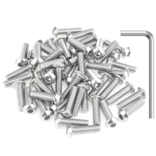 Image of 50 Pieces 1 /4-20 x 7 /8 inch Button Head Socket Cap Screws Bolts, HELIFOUNER 304 Stainless Steel (18-8) Screws, Bright Finish, Fully Threaded