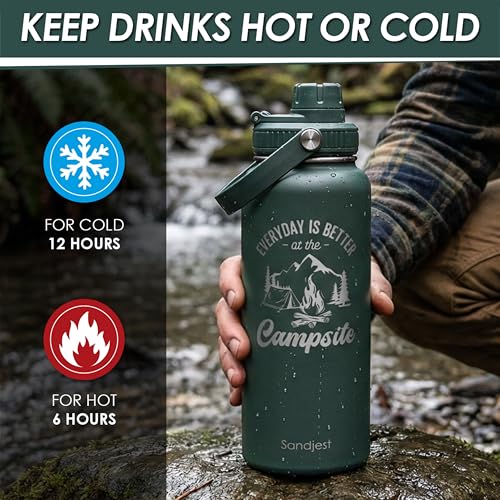 Image of Camping Insulated Stainless Steel Water Bottle 32oz, Everyday is Better with the Campsite, Vacuum Chug Lid Travel Tumbler for Men Friends Dad Brothers Camping Lovers, Gift for Birthday Christmas