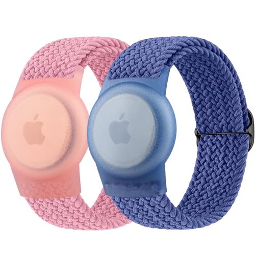 Meliya 2Pack Kids Bracelet for Airtag Straps Soft Nylon Elastic Wrist Strap for Air-Tag Stretchy Adjustable Band for Airtag Holder Child Boys Girls