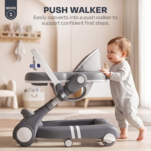 Image of Baybee Walker for Kids for 6 to 18 Months with Push Mode, Kick Play Music, Height Adjustable, Foldable Design, Musical Toy Panel and Food Tray, Walking Supporter for Baby (Dark Grey)
