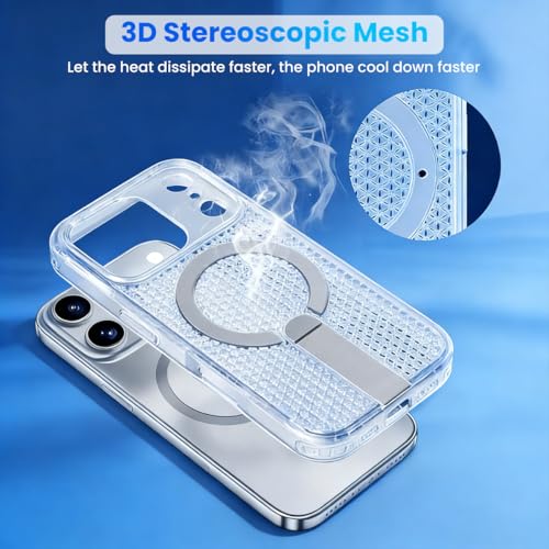 Image of ZORBES Compatible with iPhone17 Pro Max, TPU Fashion Honeycomb Clear Phone Case with Folding Metal Bracket, Magnetic Attracting Ring for Wireless Charging & Magnetic Car Mounts