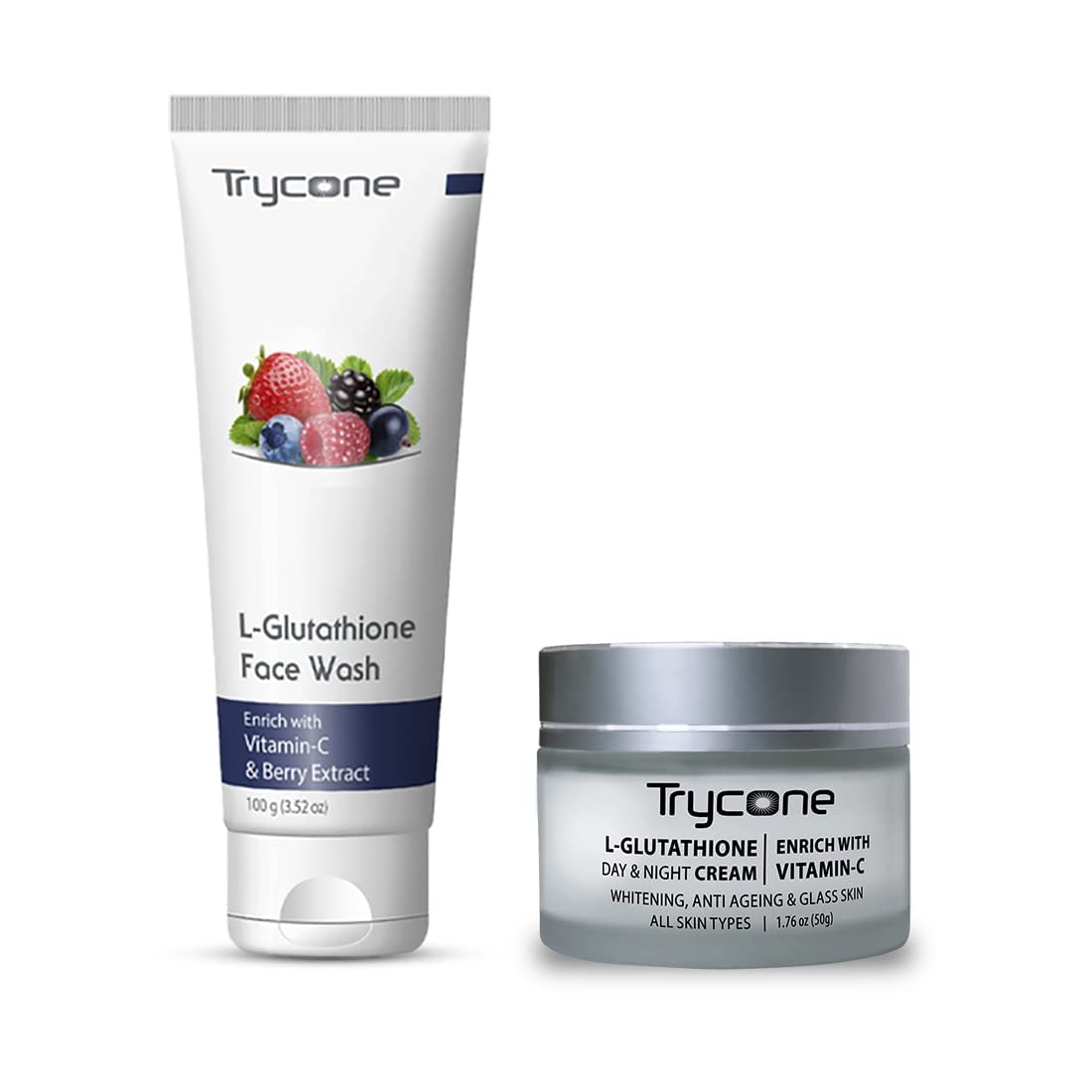 Buy TRYCONE L-GLutathione & Vitamin C Face wash & Cream combo for Dull & Dry Skin - Pack of 2 Products | {{ product.country }
