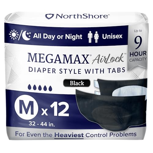 NorthShore MegaMax AirLock 9-Hour HBL Adult Diapers Black Medium 12 Ct