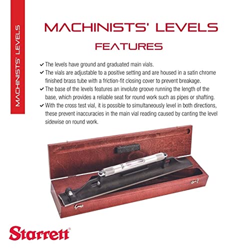 Image of Starrett Machinists' Level with Ground and Graduated Main Vial - Ideal for Machine Shop and Tool Room Use - 18 inch Length, Cross Test Vial, Without Case - 98-18