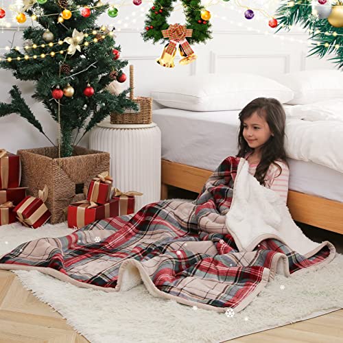 Cottebed Flannel Sherpa Red Plaid Throw Blankets,All Seasons Lightweight Super Soft Cozy Fluffy Fuzzy,Fleece Bedding Blanket For Bed Sofa Couch Living Room Camping Travel(England Red Plaid,50X60) #TOP7