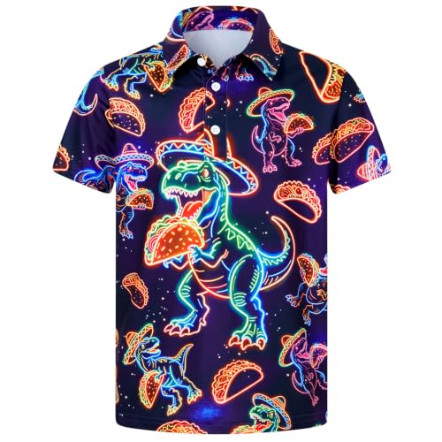 Cozople Boys Performance Polo Shirt, Dinosaur Print - image 1