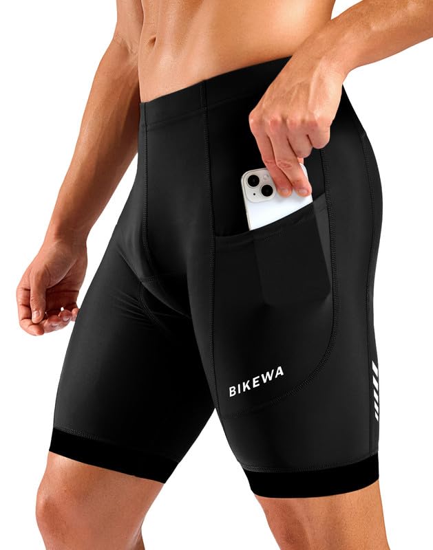 Bikewa Men's Cycling Shorts 7" 4D Padded Bike Shorts for Men Road Biking Bicycle Riding Cycle Biker Phone Pockets