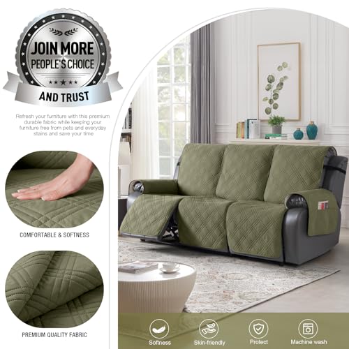 Image of TAOCOCO 100% Waterproof Recliner Sofa Cover, Non Slip Split Couch Covers for Reclining Couches with Straps, Washable Reclining Sofa Cover Furniture Protector for Kids Pets(3 Seater, Green)