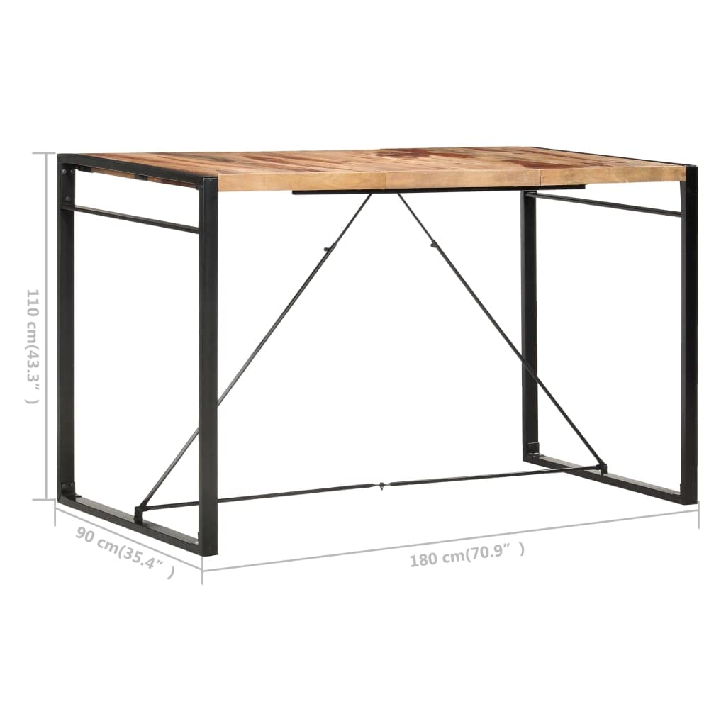 Mesa de bar de 180 x 90 x 110 cm, mesa alta de madera maciza de acacia de diseño industrial, mesa alta resistente con patas de acero, mesa hecha a mano para cocina y comedor