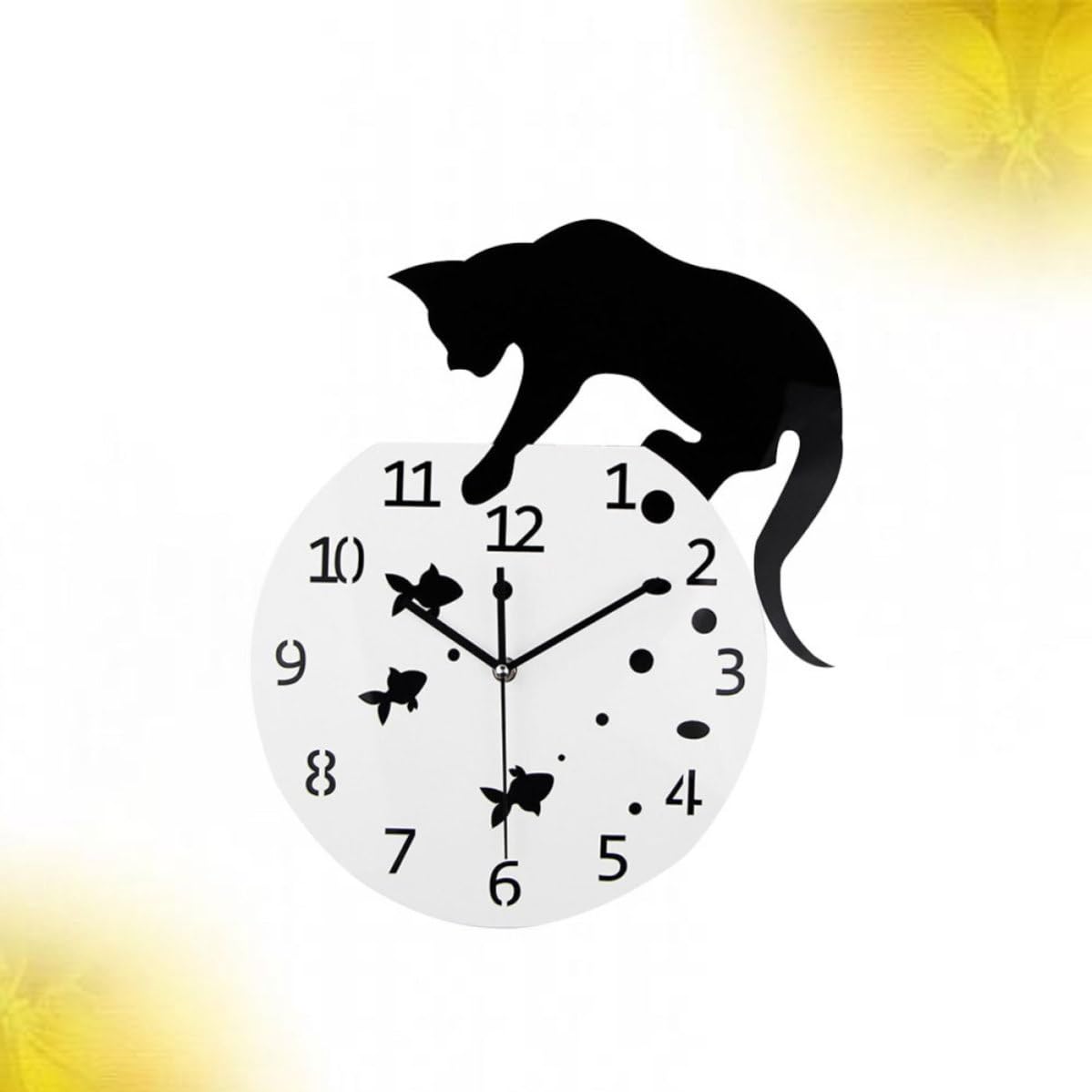 Toyvian Reloj de Pared de Acrílico Reloj de Pared Silencioso Creativo de Cuarzo Diseño de Gato y Pecera para Colgar sin Batería para Oficina y Café