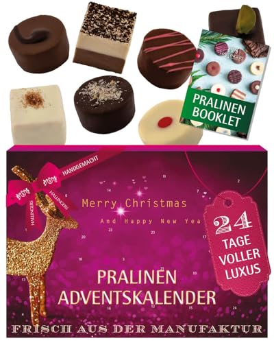 Preisvergleich Produktbild Hallingers Genuss Manufaktur Pralinen Adventskalender ohne Alkohol 24 handgemachte Premium Schoko Pralinen aus Edelkako - Süßigkeiten Geschenk Familie Kinder Erwachsene - Weihnachtskalender 2025
