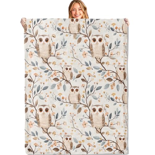 MIEPOS Cute Owl Throw Blanket,50x60in,Soft,Lightweight Flannel,Adorable Cartoon Bird and Branch Blankets - Gifts for Adult & Animal Lovers,for Couch Office Travel,Home Living Room Decor