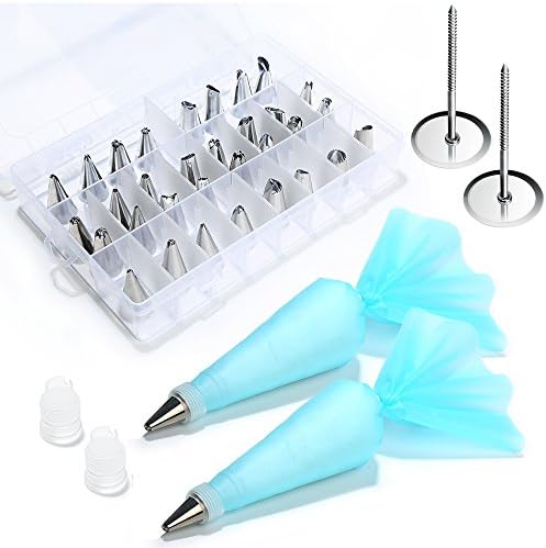 Upgraded 38 Pcs Cake Decorating Supplies Kit, BetyBedy Baking Supplies Frosting Tools with 32 Icing Tips, 2 Silicone Pastry Bags, 2 Flower Nails and 2 Reusable Plastic Couplers for Cupcakes Cookies