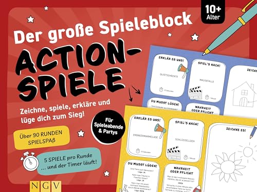 Der große Spieleblock Action-Spiele: Zeichne, spiele, erkläre und lüge dich zum Sieg! Für Spieleabende & Partys