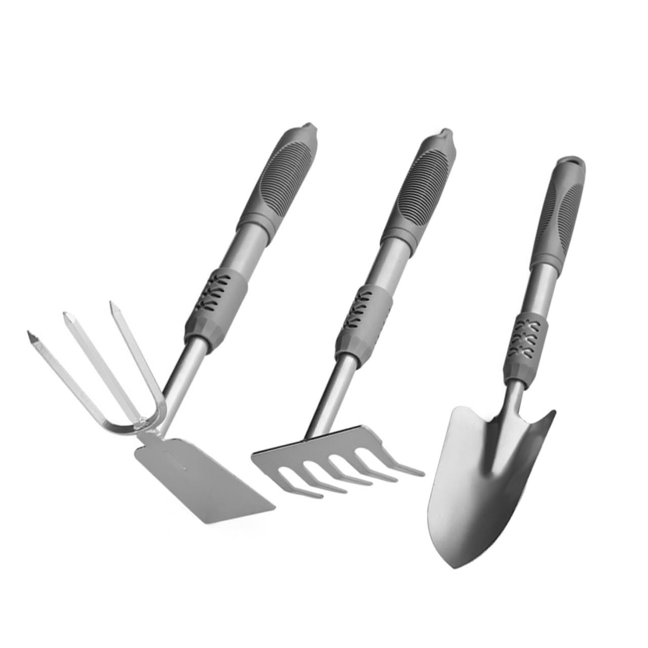 GANAZONO Set Outils Jardinage Intérieur, Pelle de Jardinage Argentée 3 Pièces en Acier et PVC, pour Transplanter et Désherber