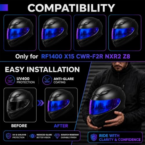 Image of PSLER Shatterproof Helmet Visor for RF1400 X15 CWR-F2R NXR2 Z8,Blue Purple