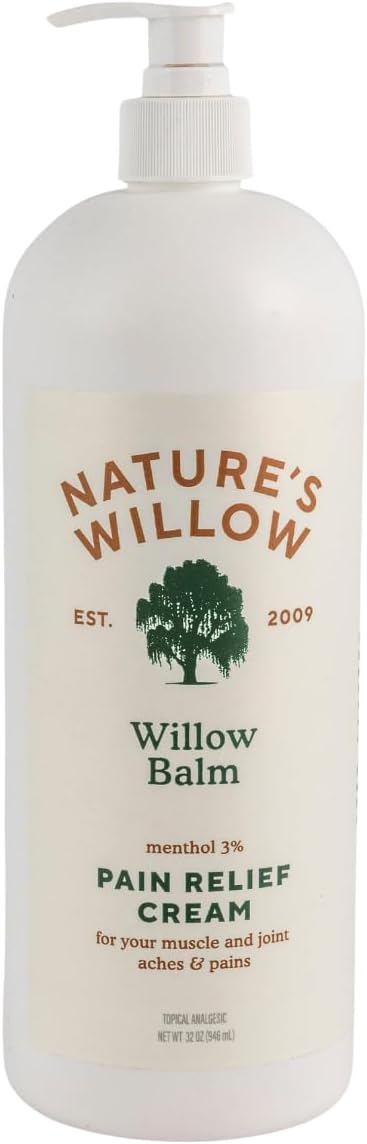 Willow Balm Natural Pain Relief Cream for Muscles & Joints | Fast-Acting with Willow Bark & Menthol | Free from Artificial Fragrances & Dyes | 1-Pack | 32 fl oz