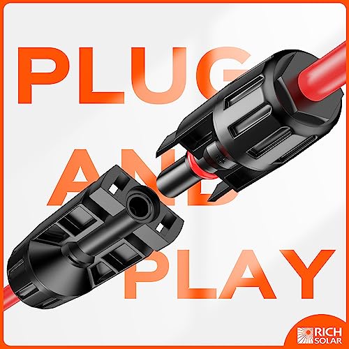 RICH SOLAR 10 Gauge 10AWG One Pair 30 Feet Red + 30 Feet Black Solar Panel Extension Cable Wire with Female and Male Connectors (30FT 10AWG) - Thumbnail 5
