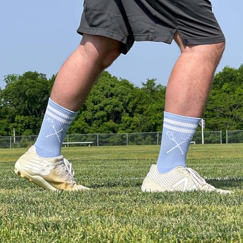 Image of ChalkTalkSPORTS Lacrosse Socks - Cushioned Mid-Calf Crew - Crossed Sticks | Moisture-Wicking Performance Blend, Athletic Lax Gear, Stay-Up Technology, Arch Support, Breathable, Boys and Men