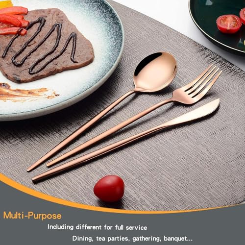 Image of Rosegold Silverware Set | Satin Finish French Style 24-Piece Stainless Steel Flatware Set with Giftable Box | Dishwasher Safe Tableware for Home, Restaurant & Corporate Gifting