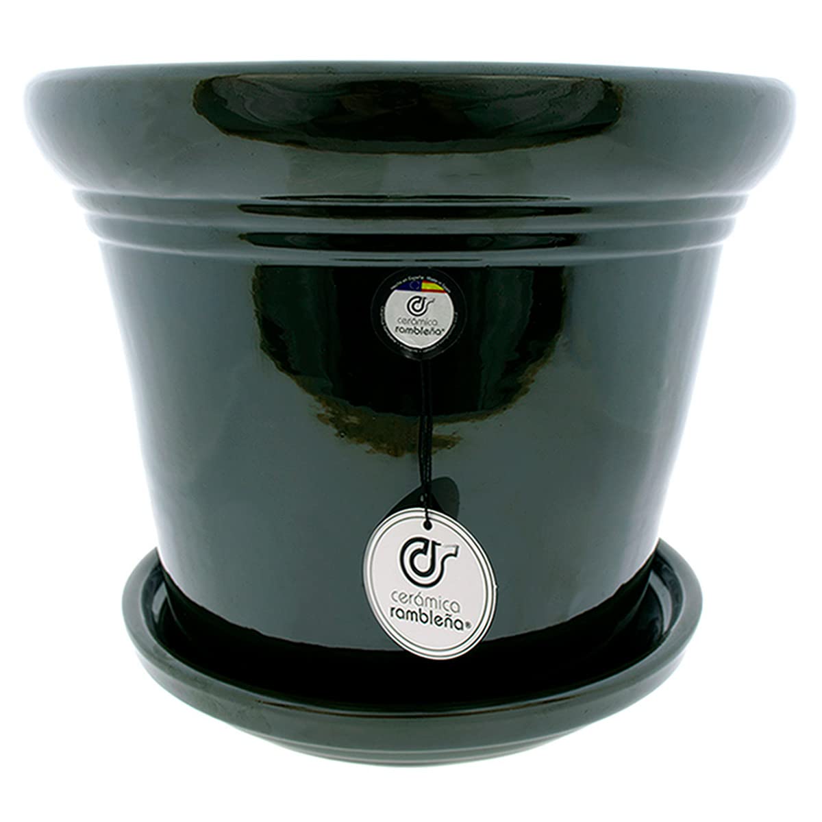 CERÁMICA RAMBLEÑA | Maceta Grande | Maceta Original | Maceta Exterior | Maceta Pintada rambleña - Verde Cobre - Modelo D121 | 30x30x26 cm | Plato Incluido