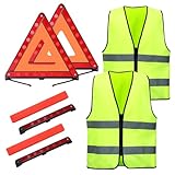 MYFULLY 2 Pack Emergency Warning Triangle and Reflective Safety Vest Set – Foldable Reflective Roadside Triangles, Essential Car Emergency Kit for Vehicle Breakdowns and Road Safety