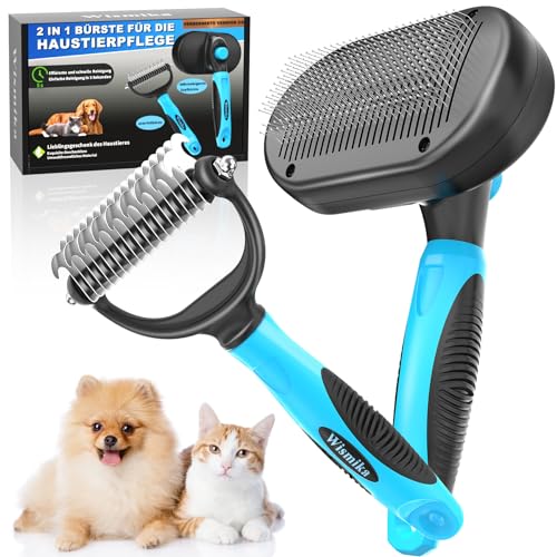 Wismika Cepillo Perro & Cepillo Gatos,Autolimpiante Cepillos de Aseo Para Mascotas para Pelo Largo y Corto,Peine Perro Para Eliminar el Pelo Corto y Muerto de Las Mascotas(azul)