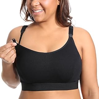 Gratlin Women's Plus Size Nursing Bra Support Nursing Sports Bra Cotton Breastfeeding Maternity Bras Black 4X-Large