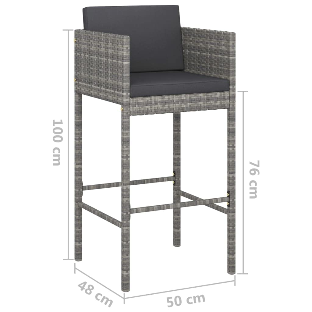 Ensemble de Bar de Jardin 5 pièces avec Coussins, Table et Chaises de Patio en Résine Tressée Gris