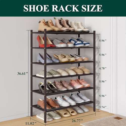 Image of Smiry Bamboo Shoe Rack, 5 Horizontal Slats, 6 Tier - 26.8 inch Wide, Brown