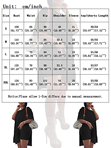 Qfmqkpi Ladies Oversized Two Piece Outfits Dropped Shoulder Short Sleeve Side Slit T-Shirt Tight Pants Sweatsuits Khaki M #TOP4