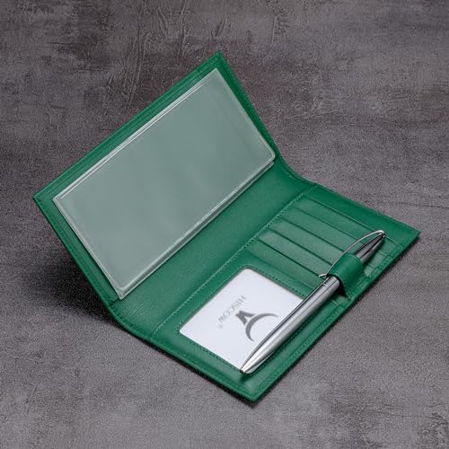 Image of HISCOW Soft Leather Checkbook Cover & Card Holder with Divider - Italian Calfskin (Green)