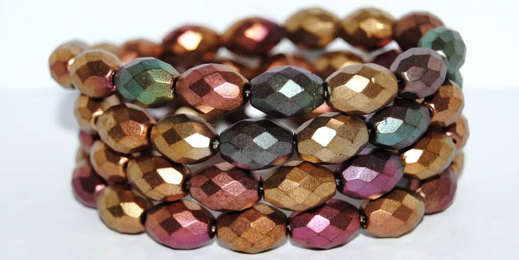 60 pcs Cut Fire Polished Faceted Glass Beads, Mix of Metallic Colours Dyed (1640), Glass, Czech Republic, Size 12 x 9 mm (0.47 x 0.35 in)
