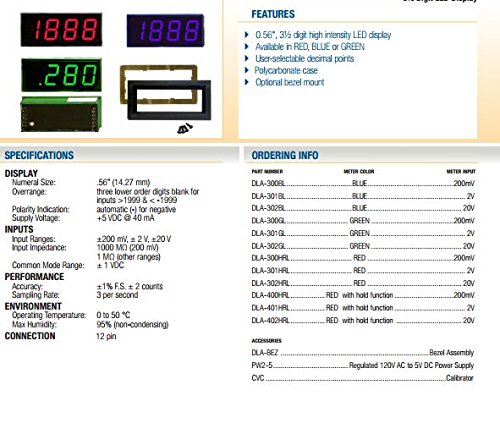 DLA-302HRL Digital Panel Meter high intensity red LED, range: 20V, Power: 5V