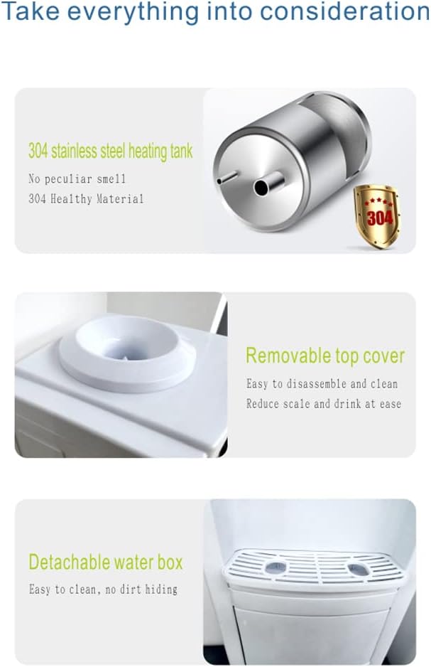 Water Cooler Dispenser 5 Gallon, Top Loading Water Dispenser Hot and Cold Water Dispenser with Storage Cabinet Child Safety Lock for Home Office, White