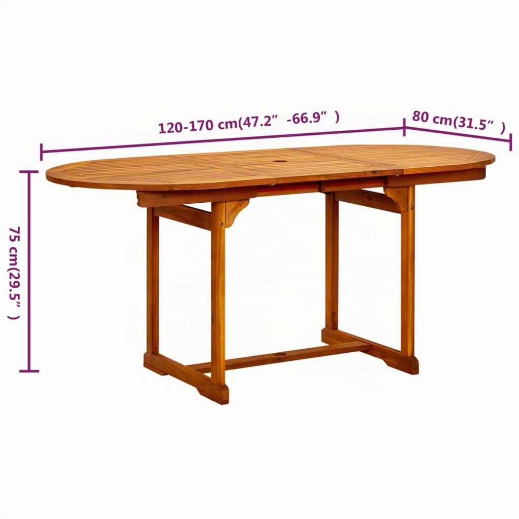 Mesa de Comedor Jardín Patio Terraza Balcón Salón Sala de Estar Muebles Soporte Exterior Cocina (120-170) X80x75 cm Madera Maciza Acacia
