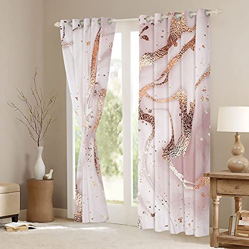 Homemissing Rose Gold Marble Curtains Marble Window Curtains For For Kids Child Teens Golden Glitter Cracked Lines Window Drapes Liquid Abstract Art Treatments,W66*L72 - Image 3