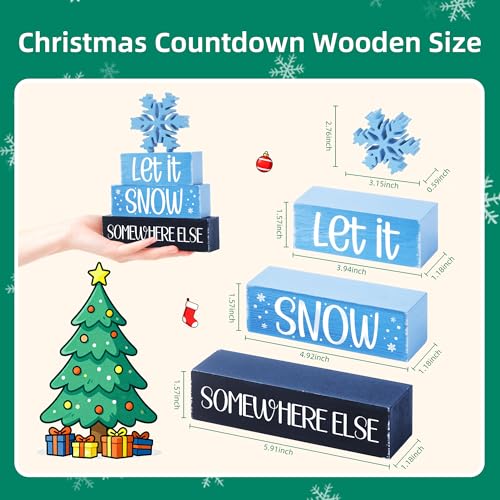 Image of 4 Pcs Christmas Wooden Tiered Tray Decor, Snowflake Christmas Decorations Gifts for Home, Winter Table Centerpiece for Xmas Party Kitchen Office