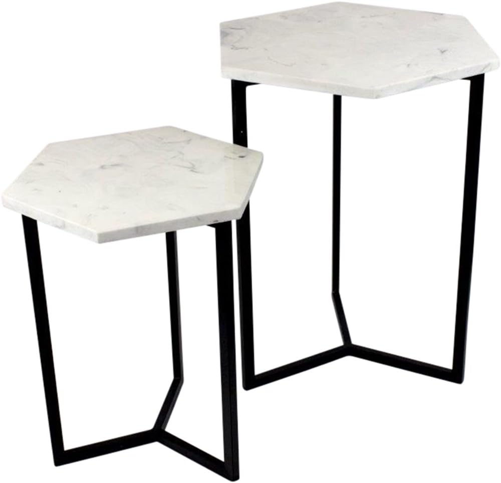 Sagebrook Home 12411 S/2 Faux Marble & Metal Side Table, 19