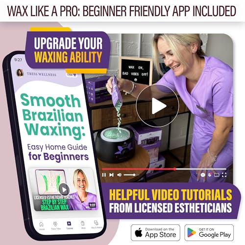 Image of Tress Wellness Award Winning Waxing Kit for Sensitive Skin - Safe for Face & Skin, Easy to Use - At-Home Kit for Face, Bikini, Brazilian & Full Body - Digital Display, Pink